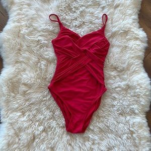 La Blanca Red Crisscross One Piece Swimsuit